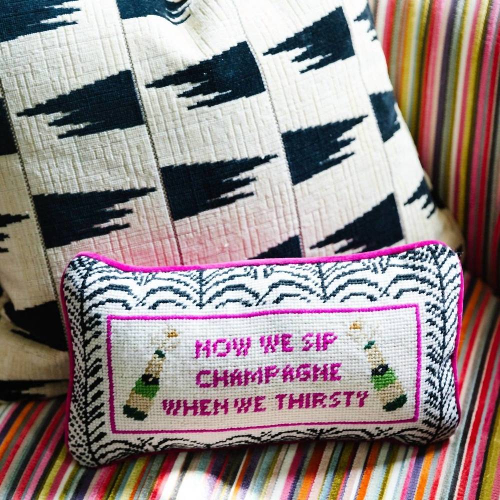 NEW FURBISH STUDIO champagne needlepoint pillow in pink - Picture 3 of 3